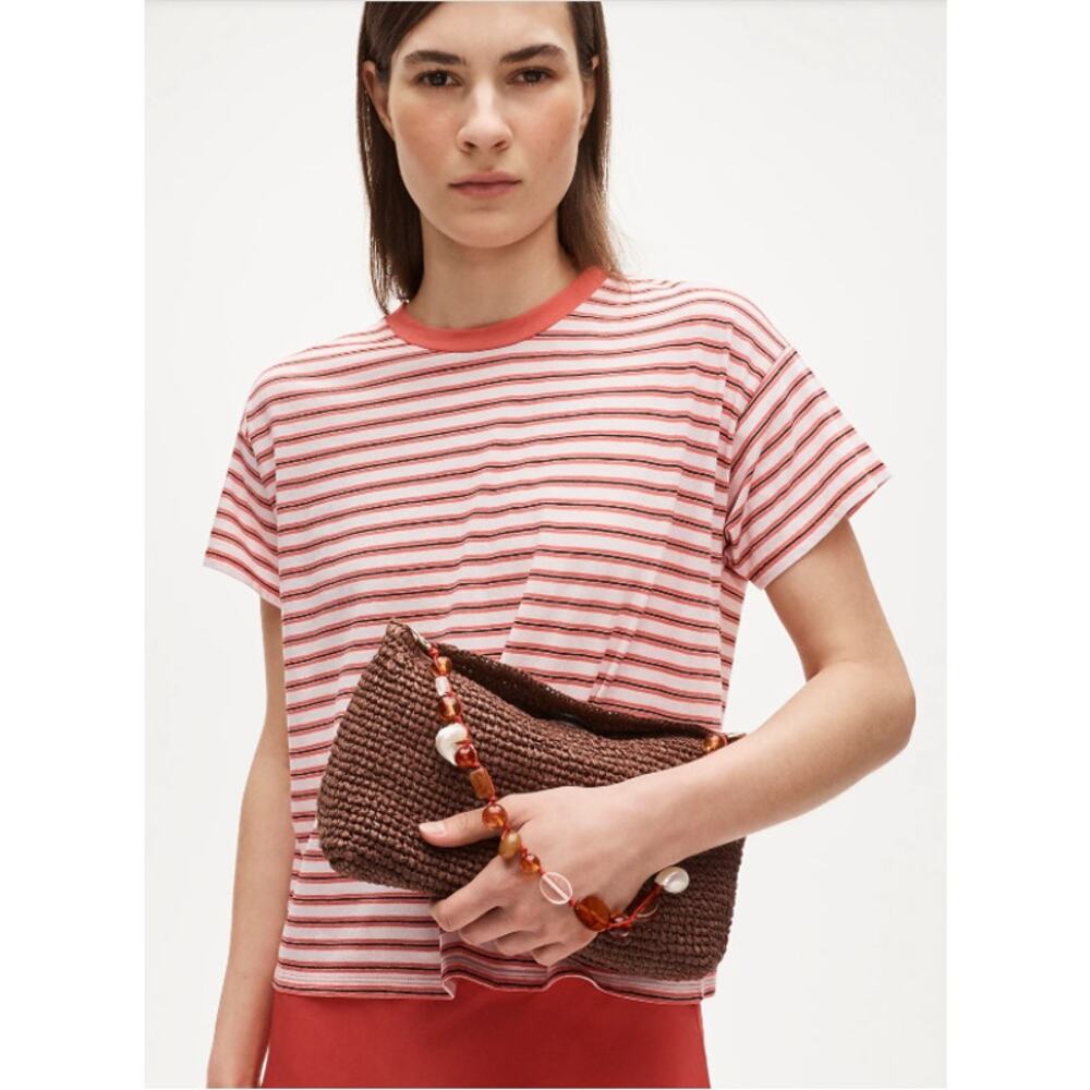 J.Crew Berkeley Small Straw Shoulder Bag Beaded Shell Strap NWT CU558 - Picture 3 of 12